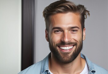 Obraz premium Confident and successful businessman in his 40s exuding a positive and friendly attitude, showcasing his trendy urban lifestyle in a stylish indoor portrait shot