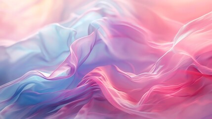 Obraz premium Abstract background of pastel-colored flowing fabric with pink, purple, and blue hues, creating a soft and dreamy visual effect.