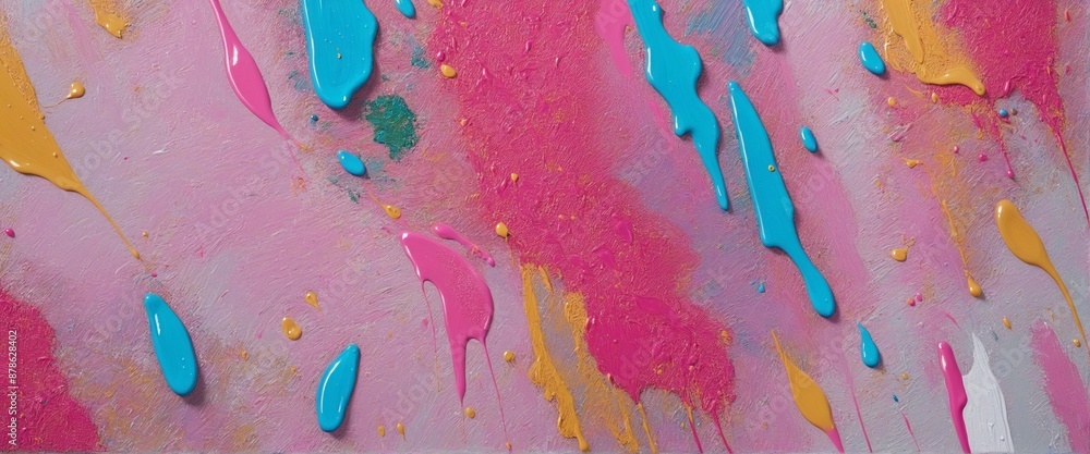 Poster colorful abstract painting with a textured canvas and vibrant brushstrokes, creating a dynamic and c