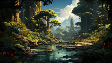 A waterfall in a tropical forest