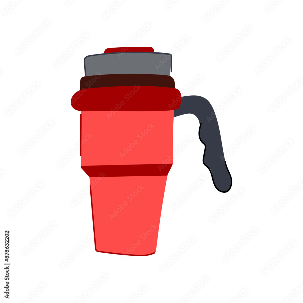 Sticker travel thermos cup cartoon. tea hand, thermal water, drink lid travel thermos cup sign. isolated symbol vector illustration