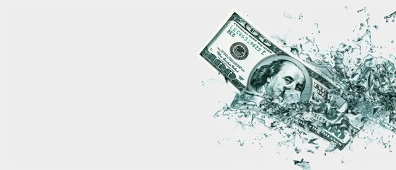 A dynamic watercolor depiction of currency devaluation capturing the essence of financial instability, isolate on white background with copy space