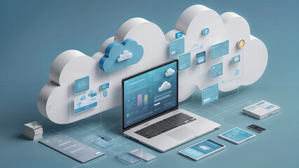 Cloud Computing Technology Concept, Data Storage and Management, Digital Transformation, Cloud Infrastructure, Modern IT Solutions, Remote Work Tools, Business Digitalization, Online Collaboration