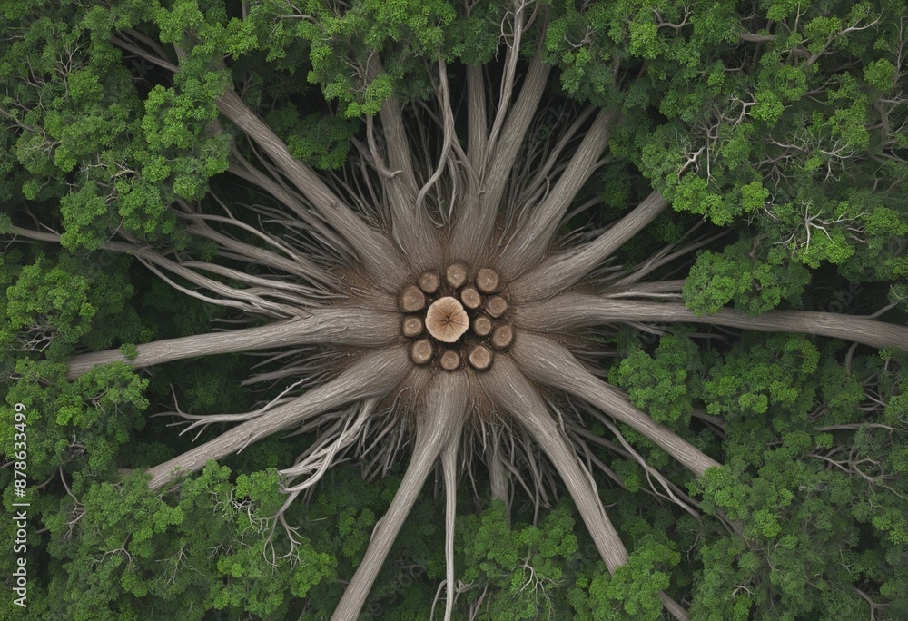 Aufkleber silhouetted three-dimensional rendering of mossy dead tree from a top view