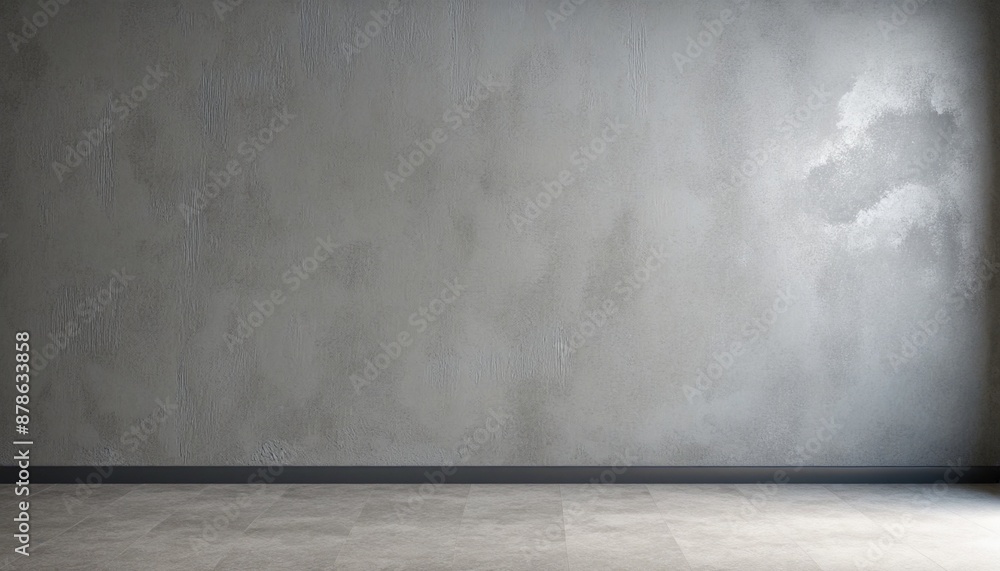 Aufkleber empty studio room with a scratched marble floor and a grey backdrop of textured concrete surface in 