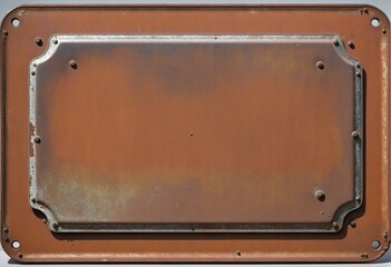 Horizontally aligned vintage metal sign with weathered texture and rustic design on a white background