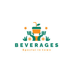 beverages logo icon illustration, drink glass with dessert suitable for cafe and restaurant