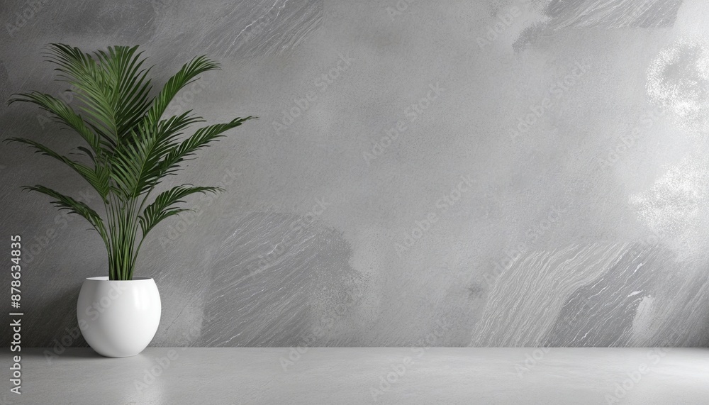 Poster abstract three-dimensional marble and concrete backdrop with blank copy space and shadowy leaf overl