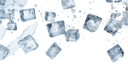 Falling ice cubes transparent background.
