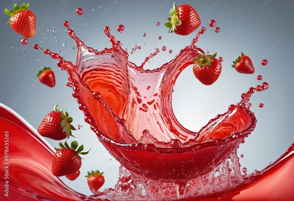 Poster fresh and clear raspberry jelly dripping in a smooth wave, isolated on a white background