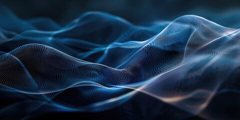 Obraz premium Modern shiny blue black moving neon lines on dark background. Glowing wave on a dark background. Neon wave. Futuristic background. Texture of silk fabric in the form of a wave. Copy space. Banner