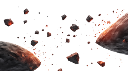 Flying asteroids transparent background.