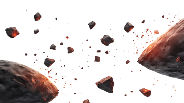 Flying asteroids transparent background.