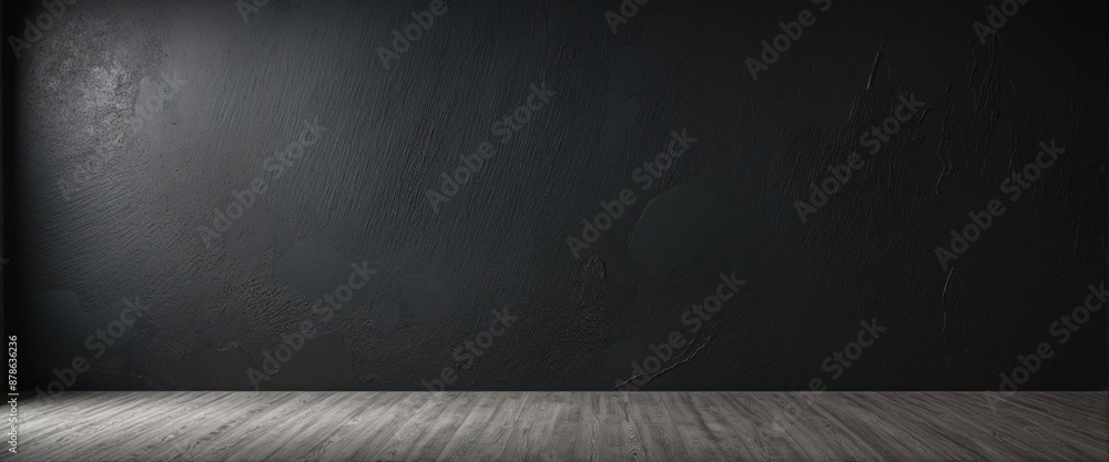 Wall mural minimalist template with black concrete backdrop and rustic stone shelf, creating a vintage gallery 