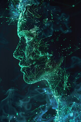 human encoding and artificial intelligence in high resolution with moving background image stock video footage, in the style of navy and green