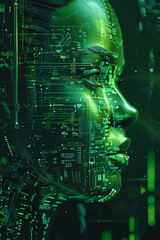 human encoding and artificial intelligence in high resolution with moving background image stock video footage, in the style of navy and green