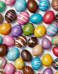 Fototapeta premium Artisanal hand-painted surprise egg filled with creamy milk chocolate and delightfully sweet candy stripes
