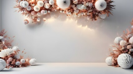Obraz premium White background with flowers and space