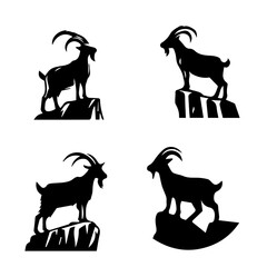 Goat  Standing on a rock silhouette on white background