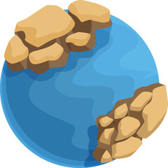 Cartoon planet earth is drying up from global warming, becoming uninhabitable