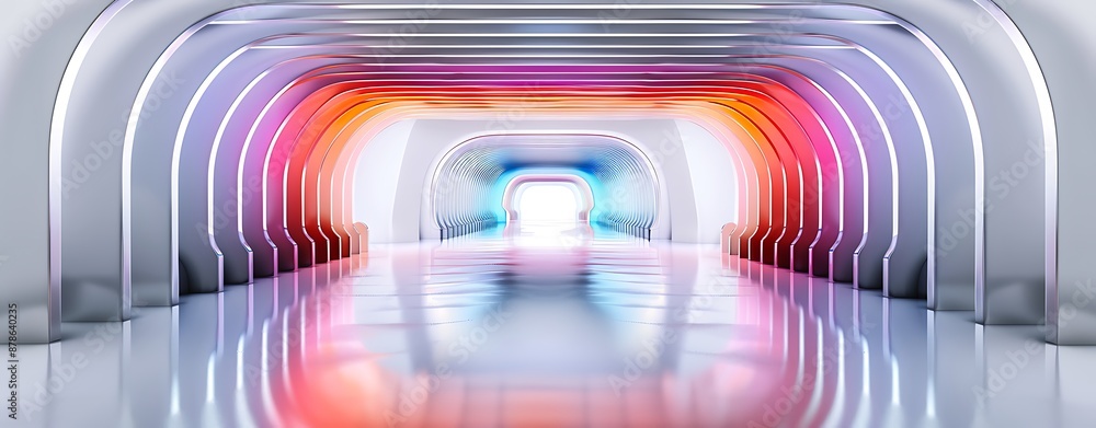Poster design an image with a futuristic architectural style, using bright, vibrant colors and smooth, geom