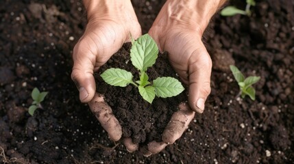Holding seedling in hand