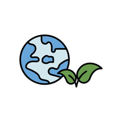 safe earth color line icon with white background vector stock illustration