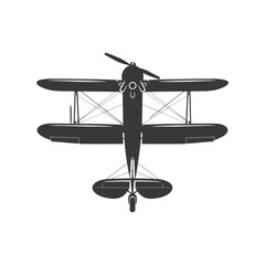 minimalist logo or symbol biplane aircraft black color only