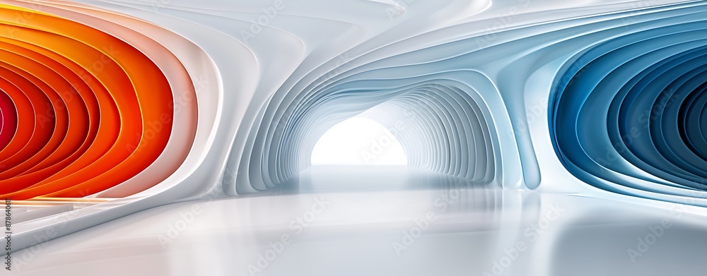 Poster design an image with a futuristic architectural style, using bright, vibrant colors and smooth, geom