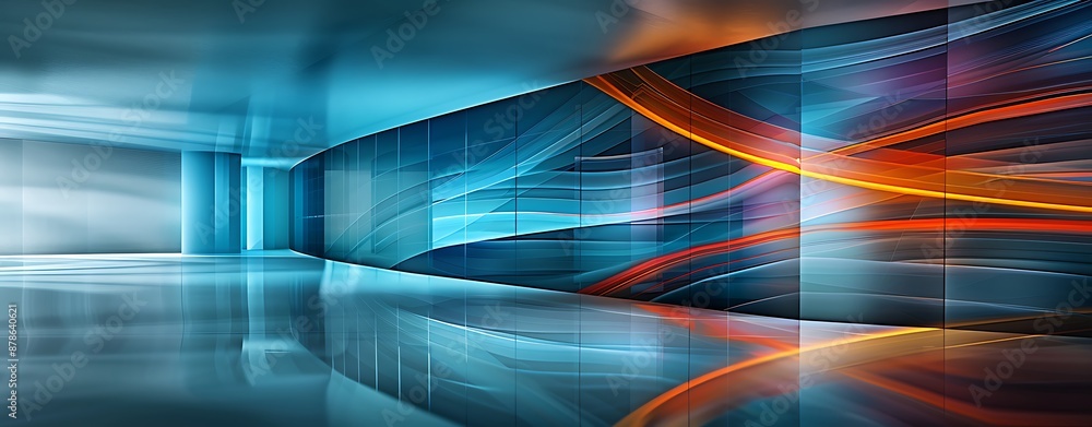 Poster design an image with a futuristic architectural style, using bright, vibrant colors and smooth, geom