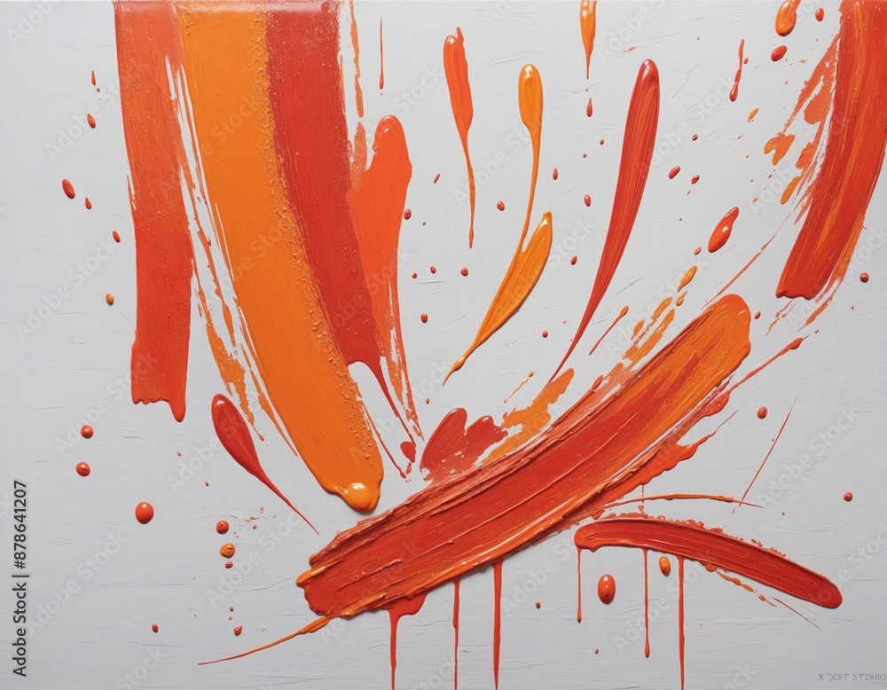 Poster abstract red and orange brush strokes in studio setting