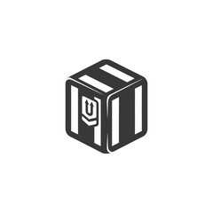 Isometric Icon: Striped Crate with Upward Arrow Delivery Tag