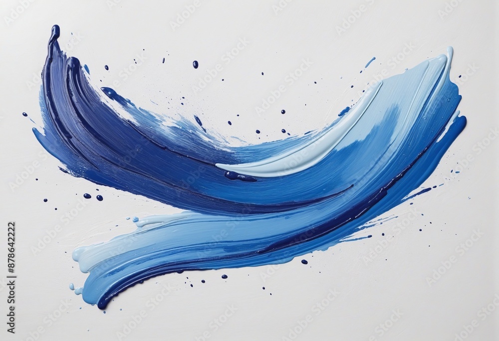 Poster abstract blue brush strokes on white canvas border with a creative drawing texture, isolated with cl