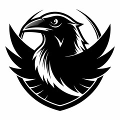 black and white crow head illustration