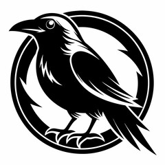 black and white crow head illustration
