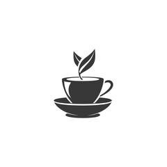 Obraz premium Elegant Teacup Icon: Minimalist Grey Silhouette with Emerging Leaves