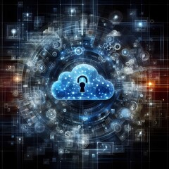 Obraz premium abstract, digital artwork conceptualizing cloud computing security, ideal as tech background