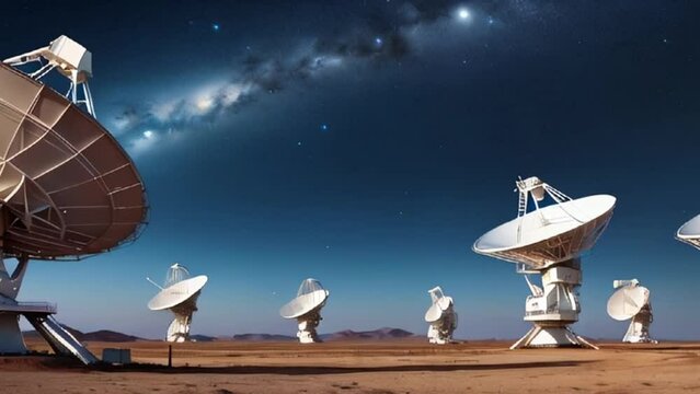 Ultra minimal free video of satellite dish in the sky with space with colorful lights HD resolution with hyper realistic 4K Background.