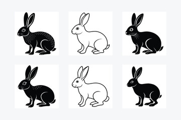 Hare silhouette set. Vector illustration black and white