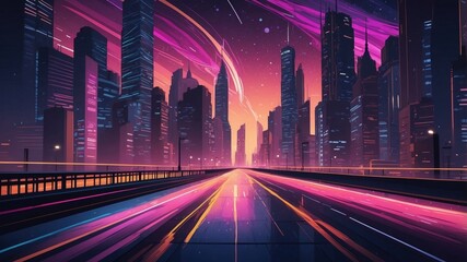 Fototapeta premium Illustration neon road, speed highway with light lines
