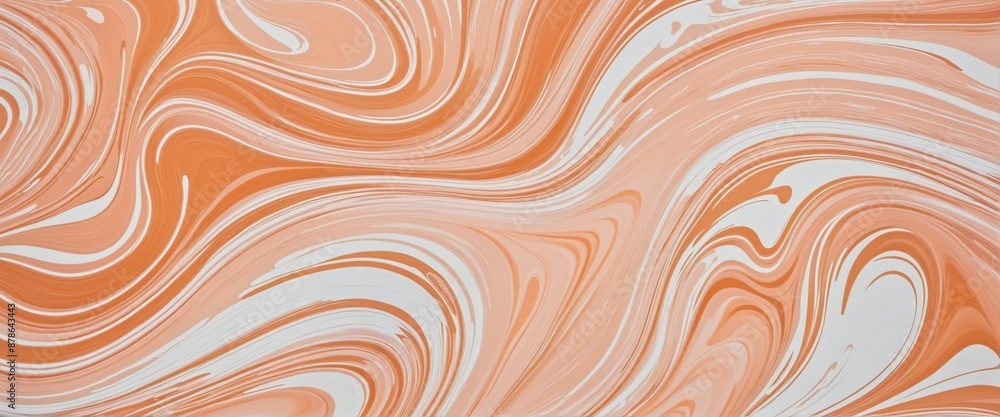 Poster peach fuzz colored marbling surface design with fluid acrylic paint pattern, creating an abstract wa
