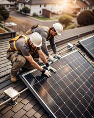 Two men are working on a solar panel