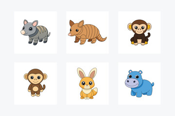 Six wild animas vector illustration