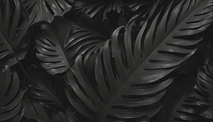 Satin Closeup: Mystery and Beauty of Tropical Leaves in Abstract Black and White Textures
