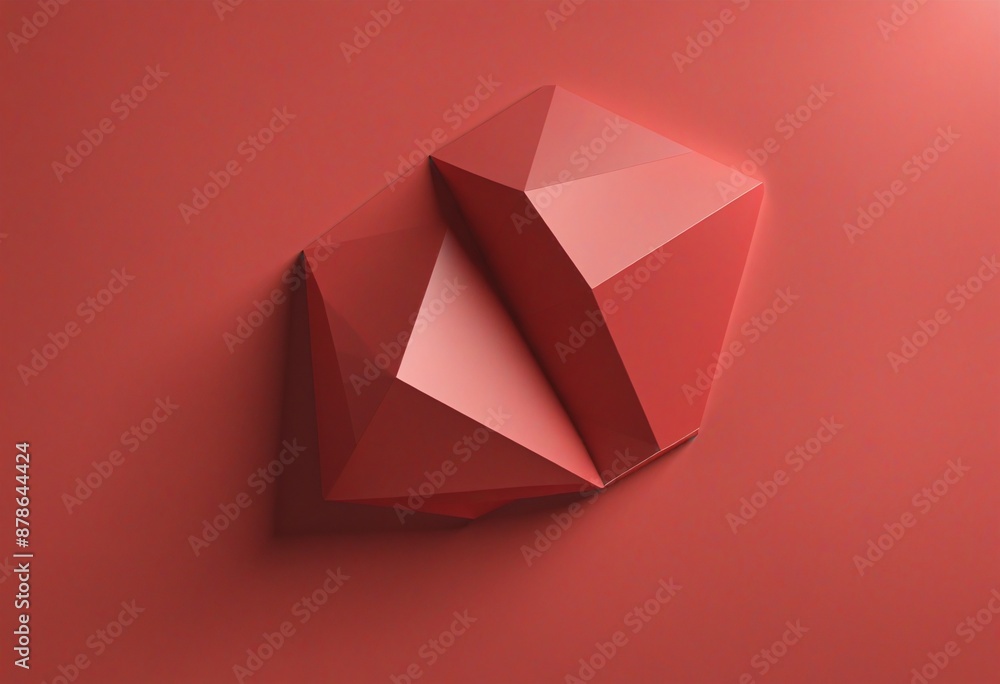 Poster minimalist 3d geometric composition with red abstract design on a clean white background