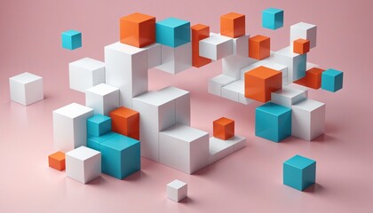 Obraz premium Colorful cube composition in a modern 3D render illustration of geometric shapes and vibrant hues