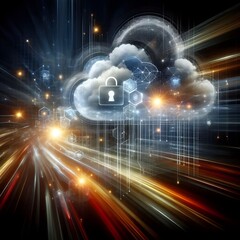 Obraz premium abstract, digital artwork conceptualizing cloud computing security, ideal as tech background