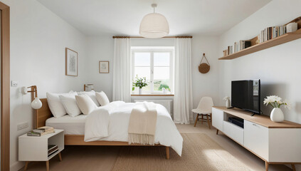 Pure white main bedroom model, Scandinavian Style.