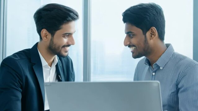 A pair of youthful South Asian coworkers employed in a business software development firmyoung, south, asian, colleagues, working, business, software, development, company, colleague, cooperation, dis