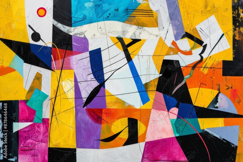 Aufkleber bold contrasts and sharp angles create a visually dynamic abstract painting with a multitude of colo